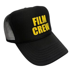 NEW VINTAGE STYLE FILM CREW BLACK YELLOW TRUCKER HAT CAP ADULT SZ